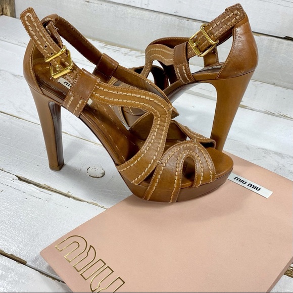 Miu Miu Shoes - Miu Miu Tonal Stitching Leather Platform Sandals